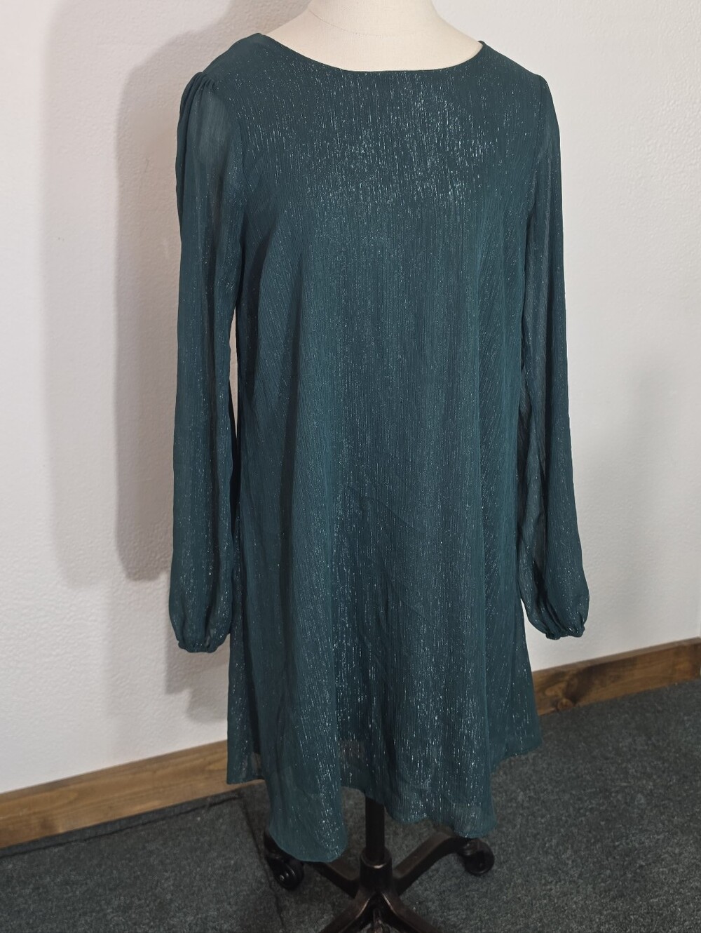 Andree By Unit Dress Sparkling Flowy Sheer Overlay Green Size M - Picture 13 of 14